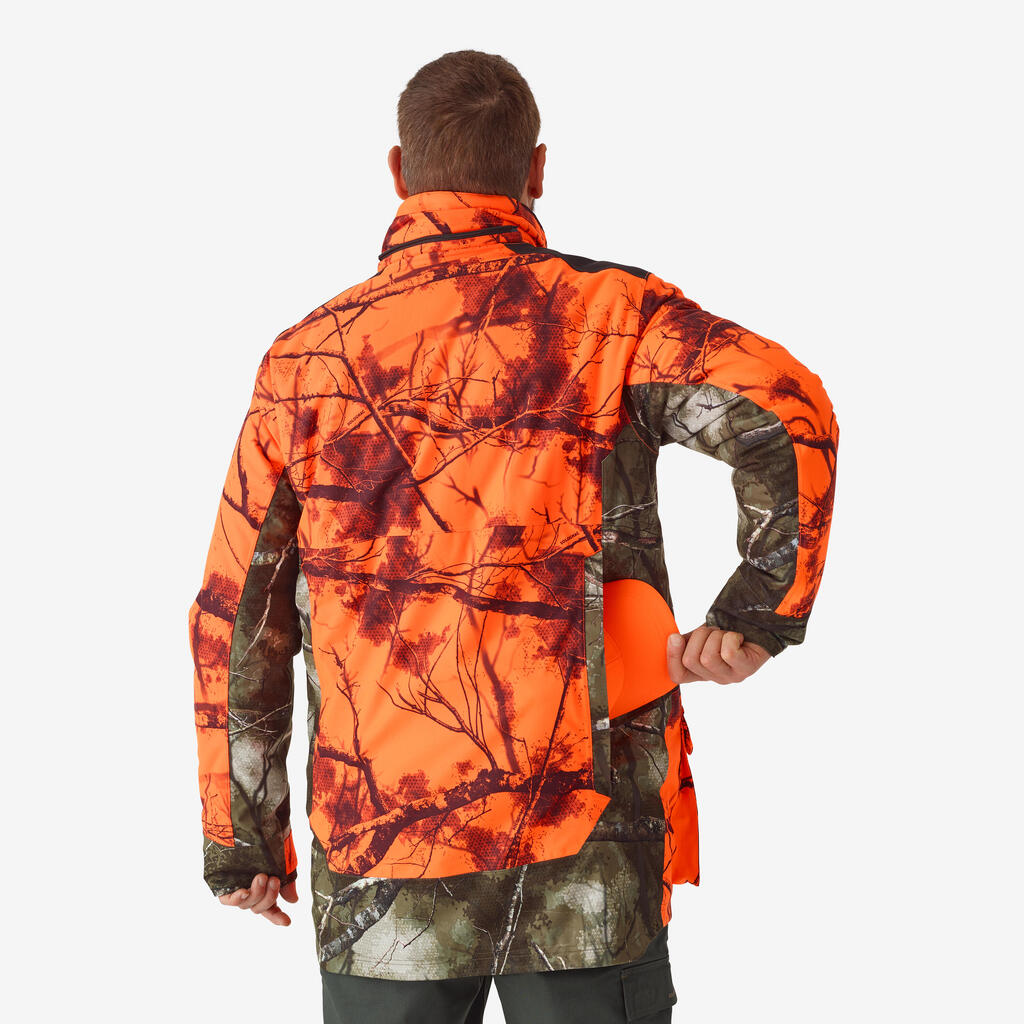 DRIVE HUNTING JACKET WARM AND WATERPROOF 500 3-IN-1 TREEMETIC NEON